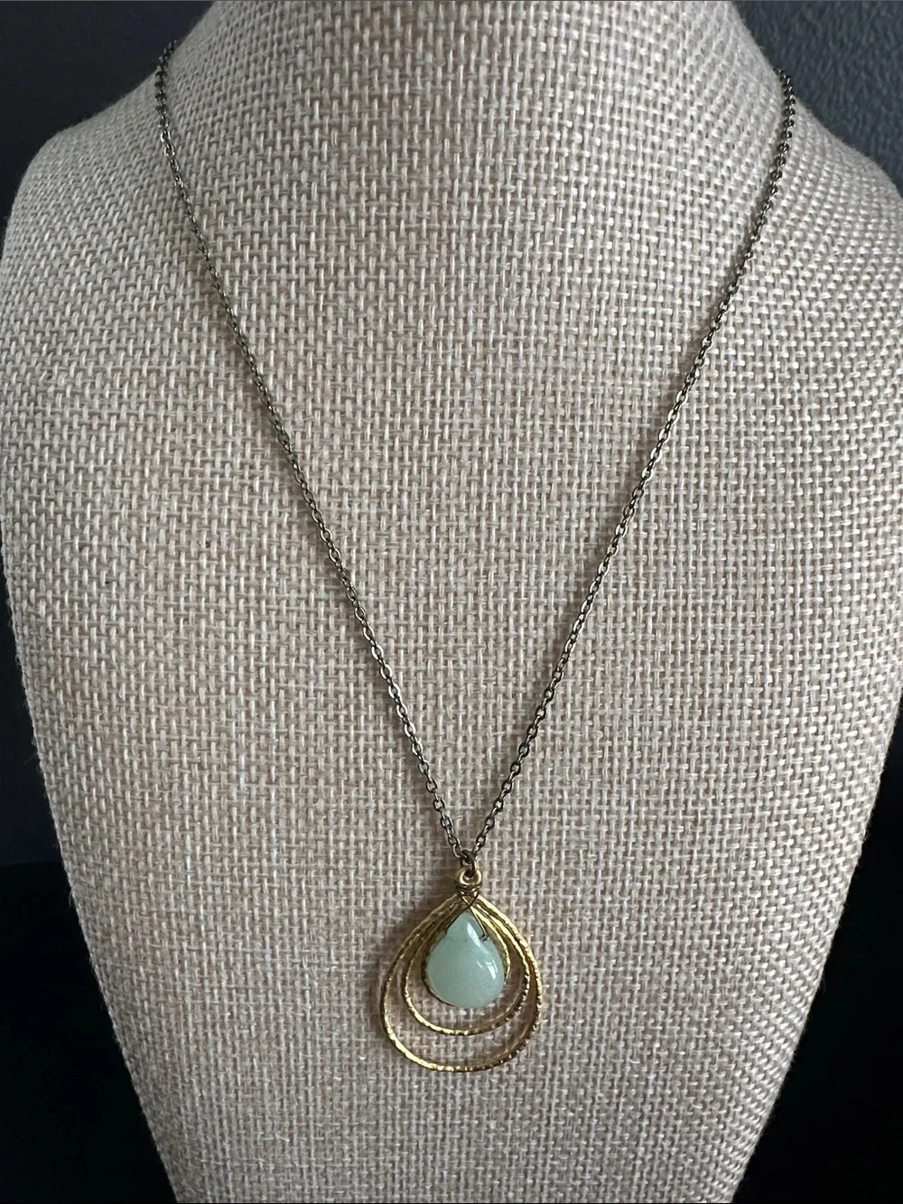 Gold Teardrop Pendant Necklace with blue green Stone - Women Jewelry